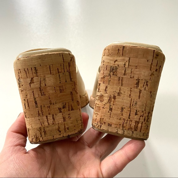 Vintage Retro Madison & Max Genuine Leather Ivory Cork Square Toe Wedge Sandal - Picture 7 of 11